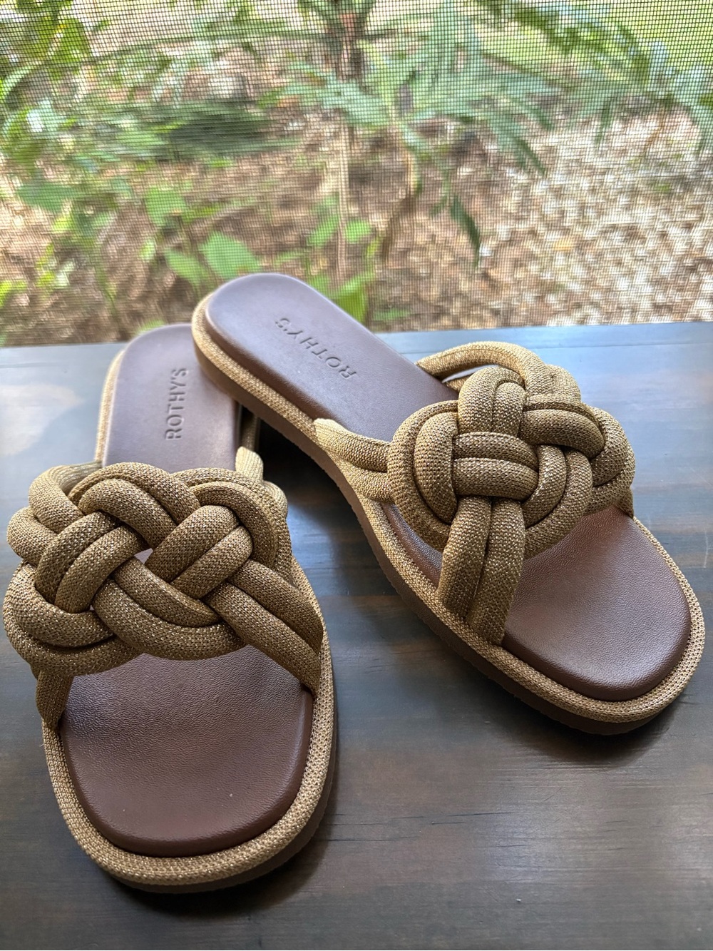 Rothy’s The Summer Sandal in Golden Sun☀️size 8• braided metallic knit